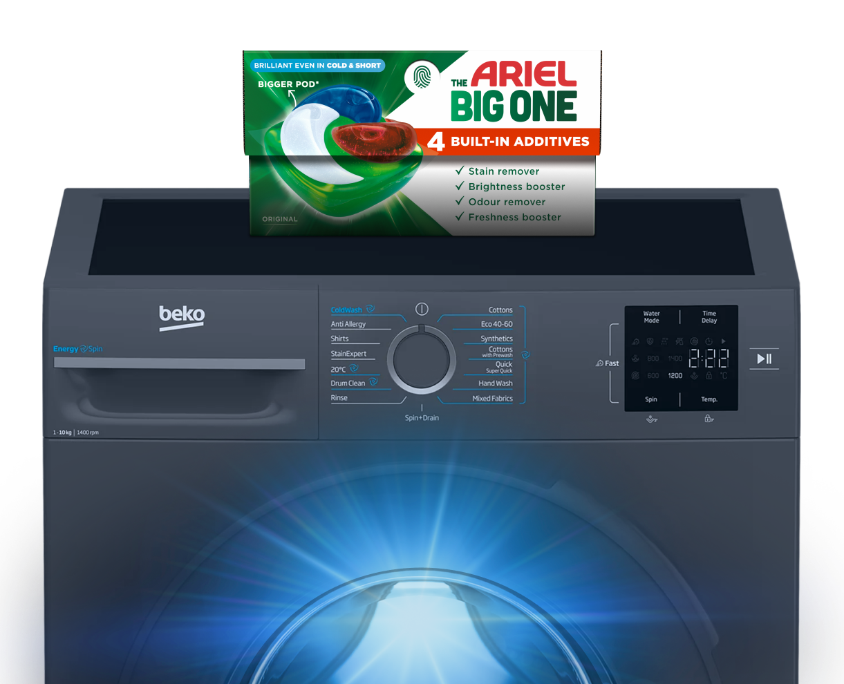 Beko EnergySpin washing machine with Ariel Big One