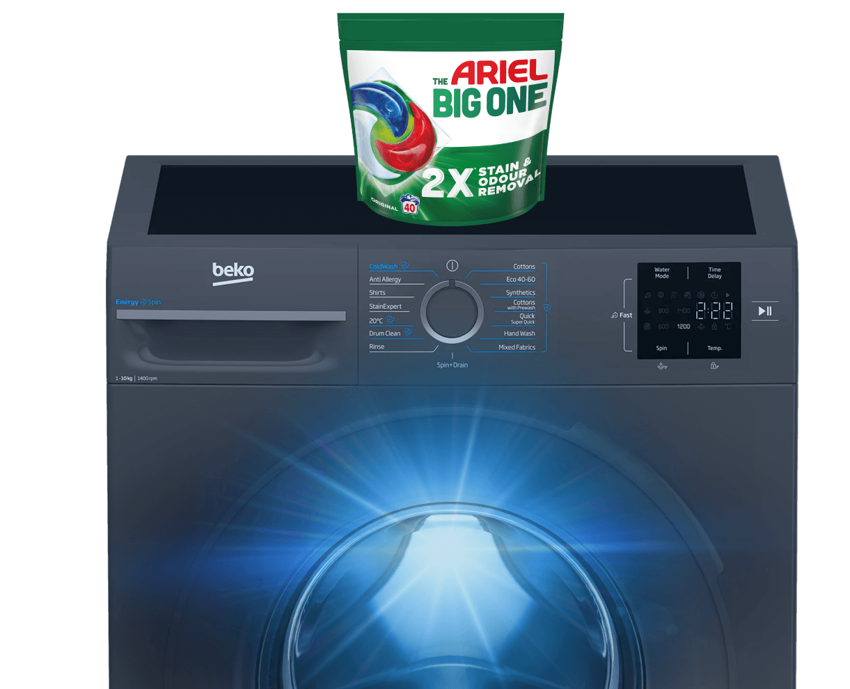Beko EnergySpin washing machine with Ariel Big One