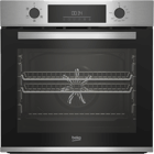 A silver and glass Beko single oven