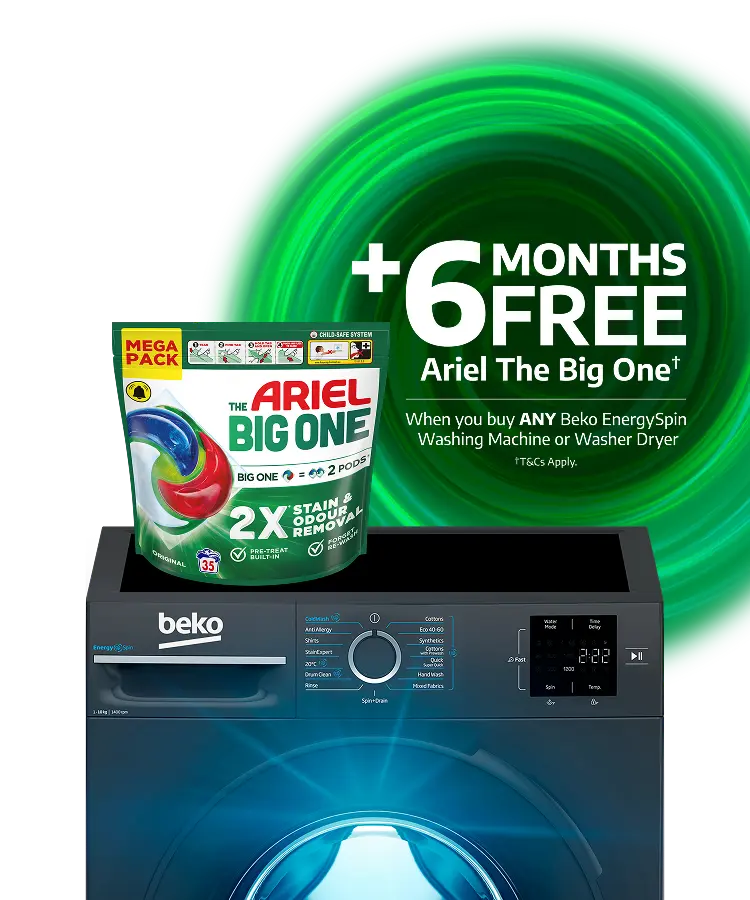 Plus 6 months free Fairy Platinum plus (T&Cs apply) when you buy any Beko Dishwasher