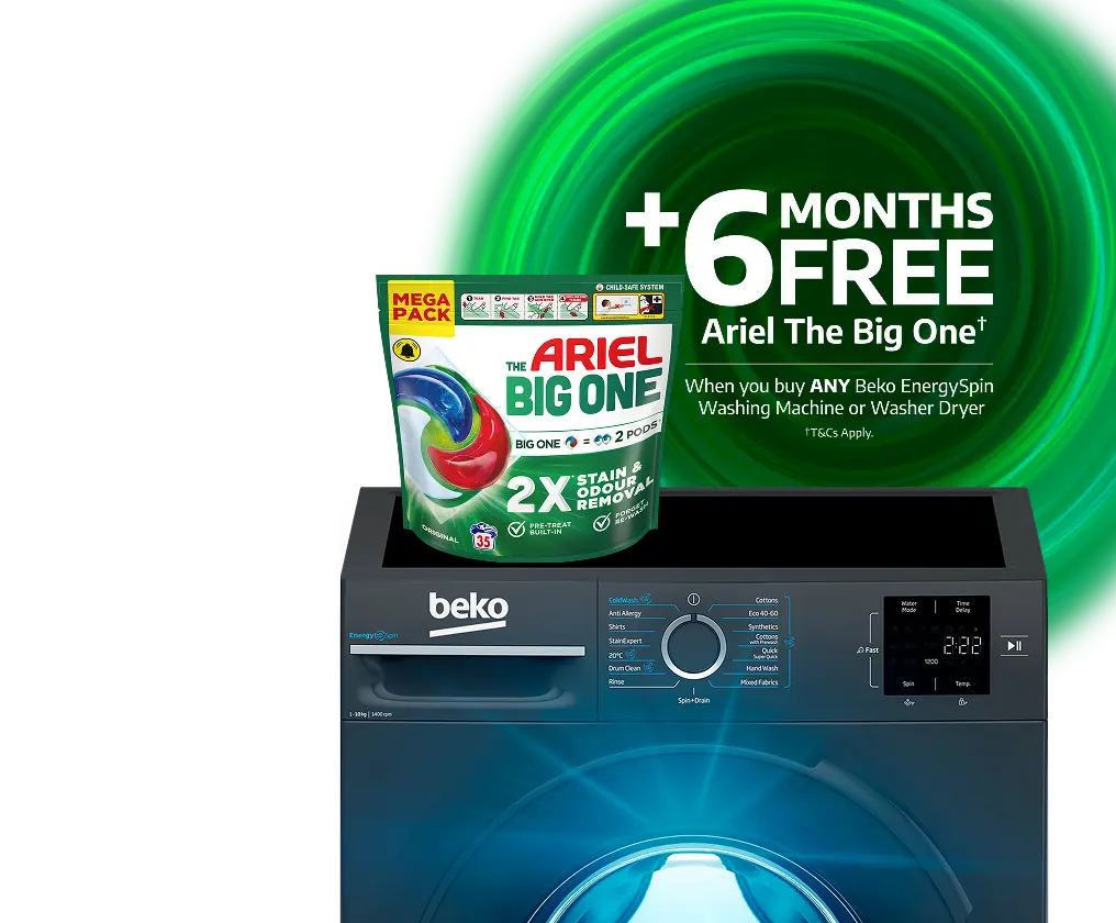 Plus 6 months free Fairy Platinum plus (T&Cs apply) when you buy any Beko Dishwasher