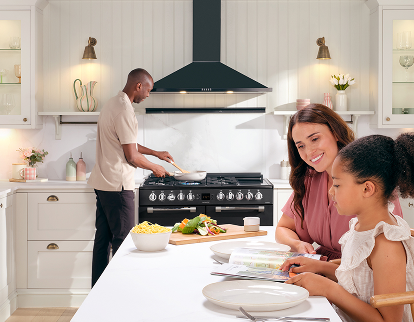Family at a range cooker
