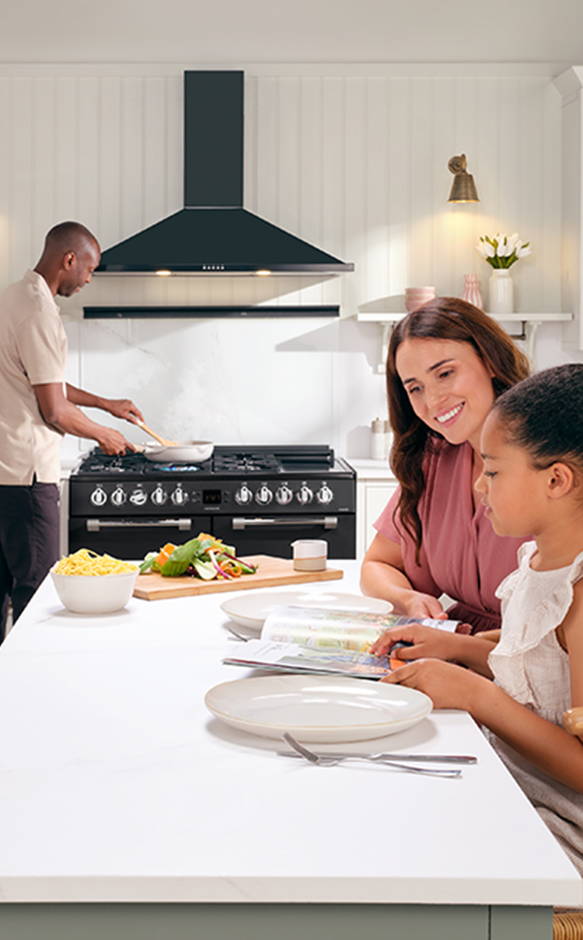 Family at a range cooker