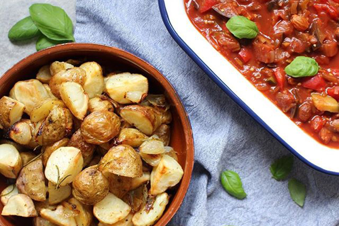 Sicilian Caponata With Rosemary Roasted New Potatoes