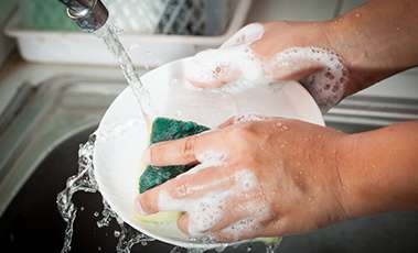 use a bowl of water to clean dishes, not a running tap